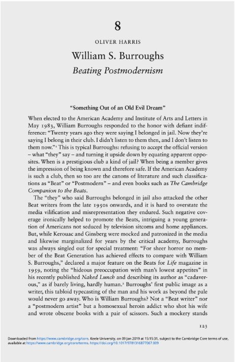 Beating Postmodernism Cambridge Companion Burroughs