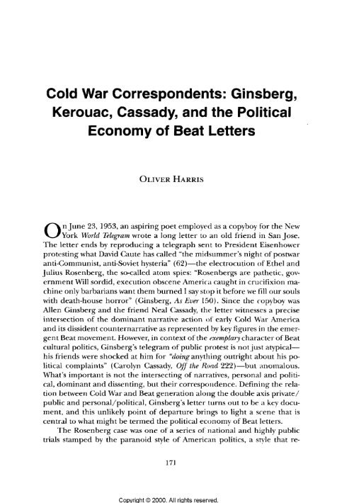Cold War Correspondents Ginsberg, Kerouac, Cassady